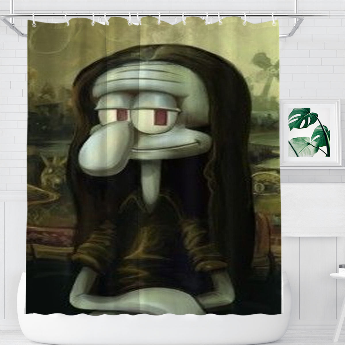 Squidward Lisa Squid Lisa Mona Lisa Mona Squid Bathroom Shower Curtain Fabric Waterproof | 66 X 72 Inch