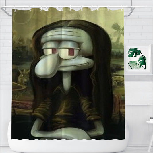 Personalized Squidward Lisa Squid Lisa Mona Lisa Mona Squid Shower Curtain Farmhouse Bathroom Decor