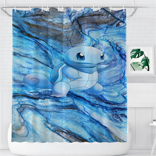 Squirtle Blue Marble X Stone Bathroom Shower Curtain Fabric Waterproof | 66 X 72 Inch