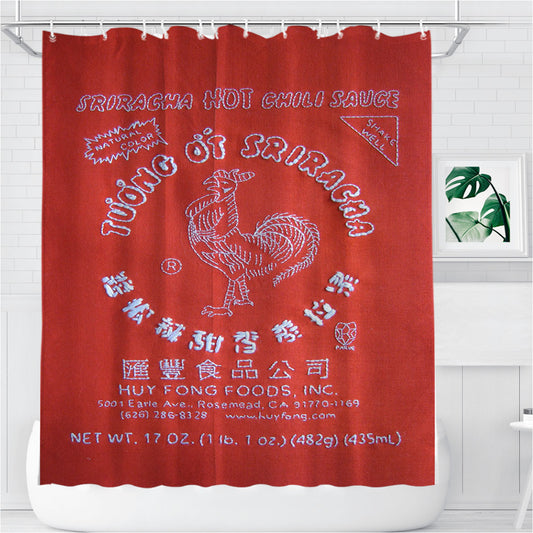 Sriracha Hot Sauce Bathroom Shower Curtain Fabric Waterproof | 66 X 72 Inch