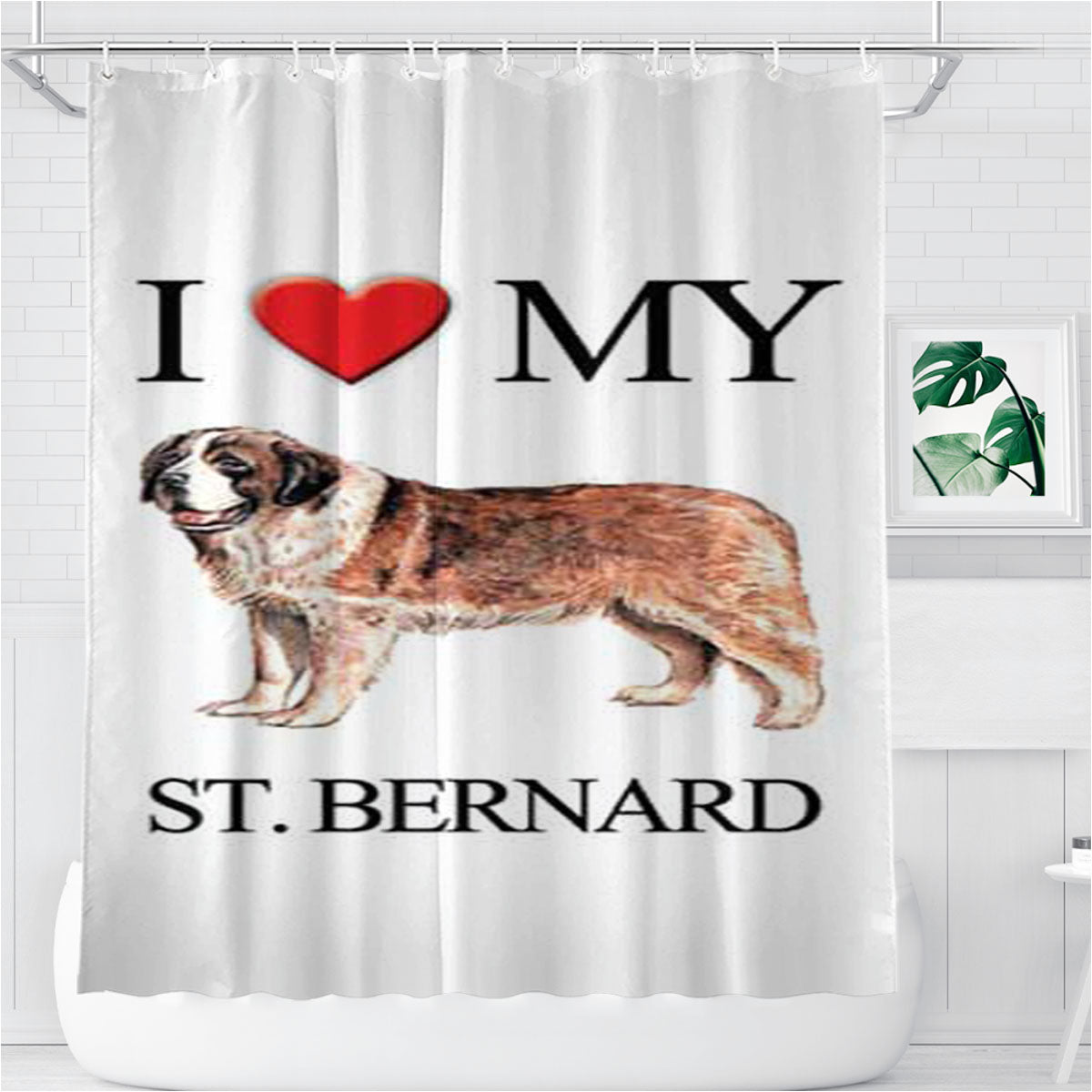 St Bernard I Heart Bathroom Shower Curtain Fabric Waterproof | 66 X 72 Inch