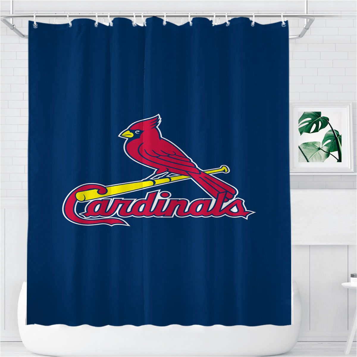 St Louis Cardinals Wallpaper Bathroom Shower Curtain Fabric Waterproof | 66 X 72 Inch