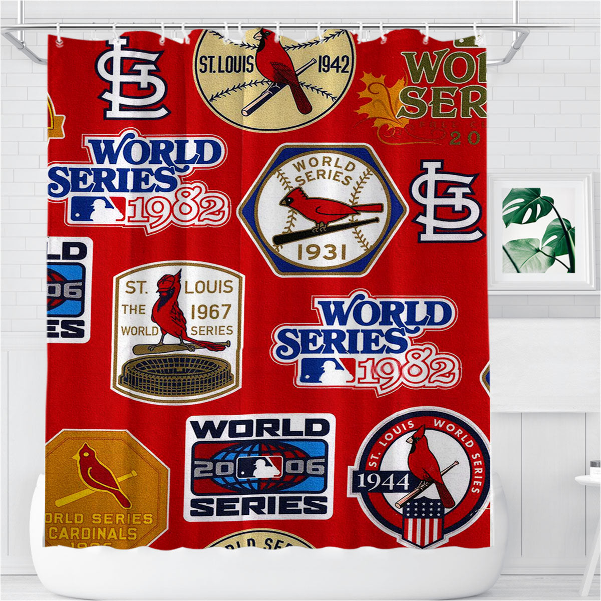 St Louis Cardinals World Series Emblem Bathroom Shower Curtain Fabric Waterproof | 66 X 72 Inch