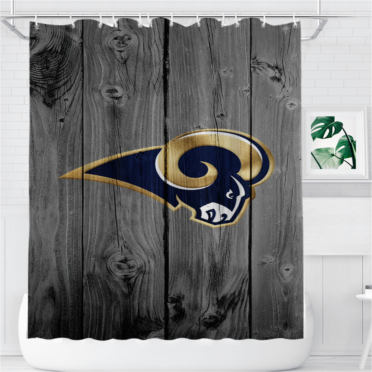 St Louis Rams Nfl Logo Dark Wood Wallpaper Bathroom Shower Curtain Fabric Waterproof | 66 X 72 Inch