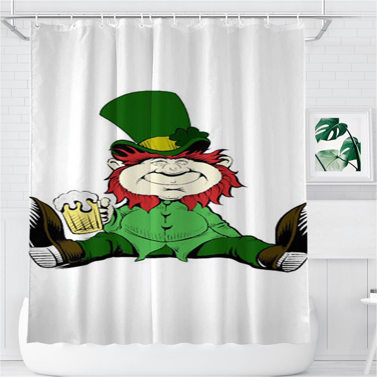 St Patricks Day Cartoon Bathroom Shower Curtain Fabric Waterproof | 66 X 72 Inch