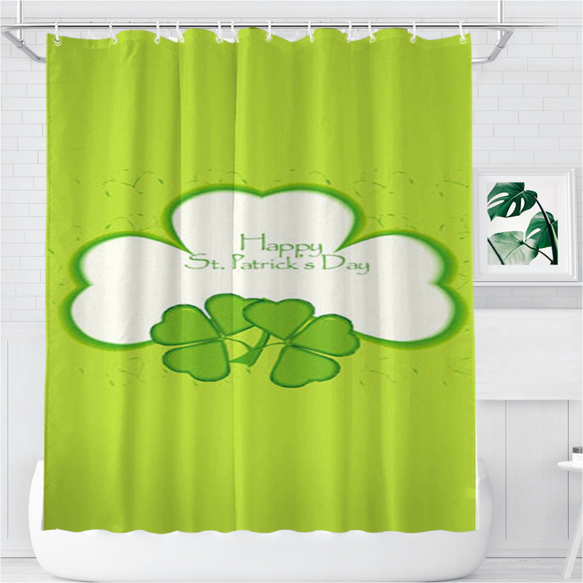 St Patricks Day Clover Bathroom Shower Curtain Fabric Waterproof | 66 X 72 Inch