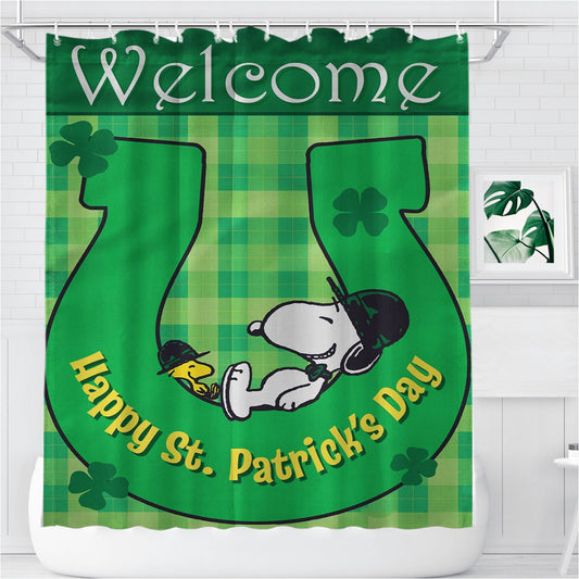 St Patricks Day Snoopy Bathroom Shower Curtain Fabric Waterproof