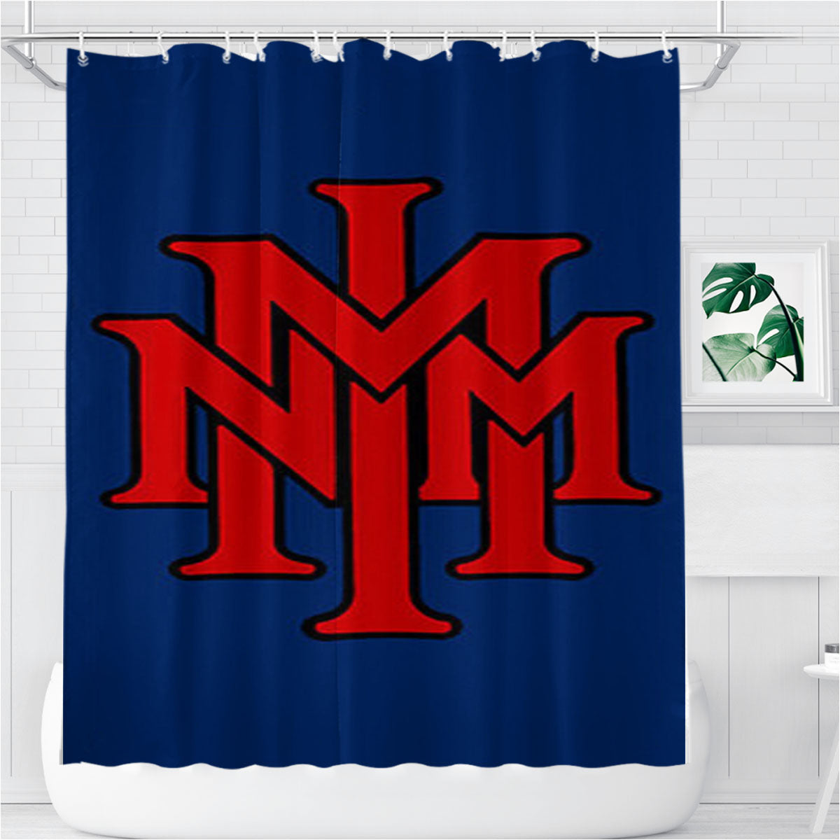 Stackednmmi Baseball Logo Blue Bathroom Shower Curtain Fabric Waterproof | 66 X 72 Inch