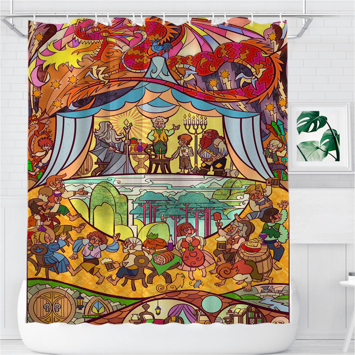 Stained Glass Inspired Art World Of Warcraft Game Bathroom Shower Curtain Fabric Waterproof | 66 X 72 Inch