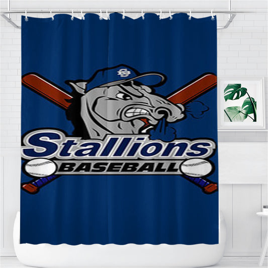 Stallions Baseball Logo Blue Bathroom Shower Curtain Fabric Waterproof | 66 X 72 Inch
