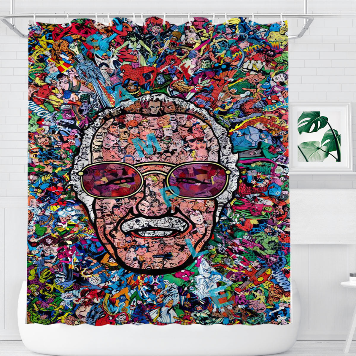 Stan Lee And All Superhero From Marvel Bathroom Shower Curtain Fabric Waterproof | 66 X 72 Inch