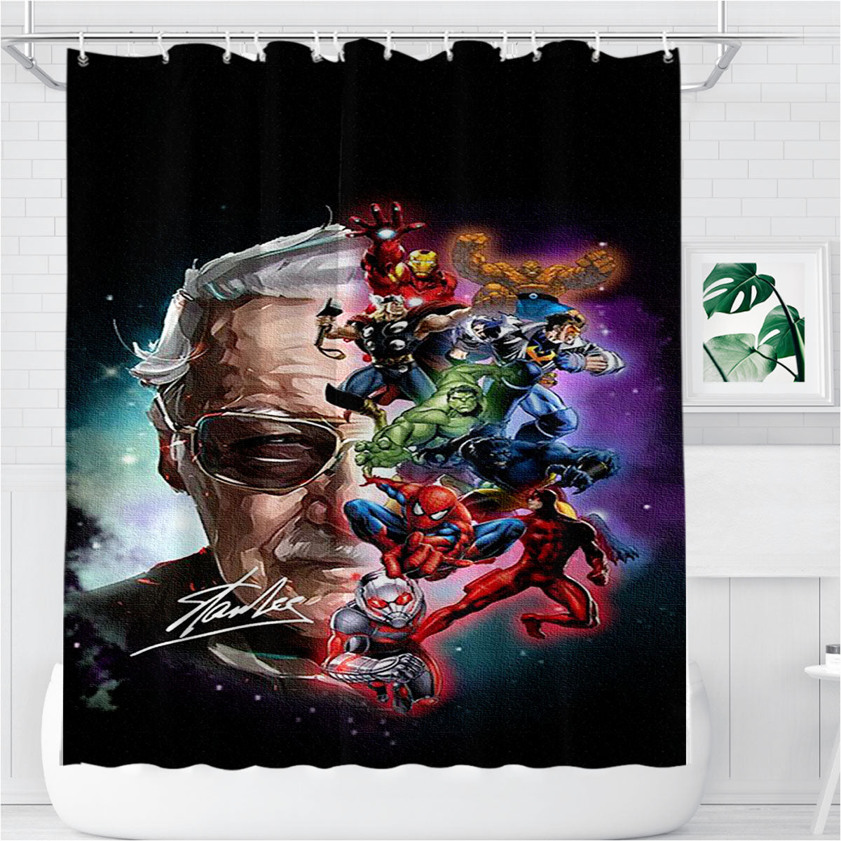 Stan Lee And The Marvel Painting Character Bathroom Shower Curtain Fabric Waterproof | 66 X 72 Inch