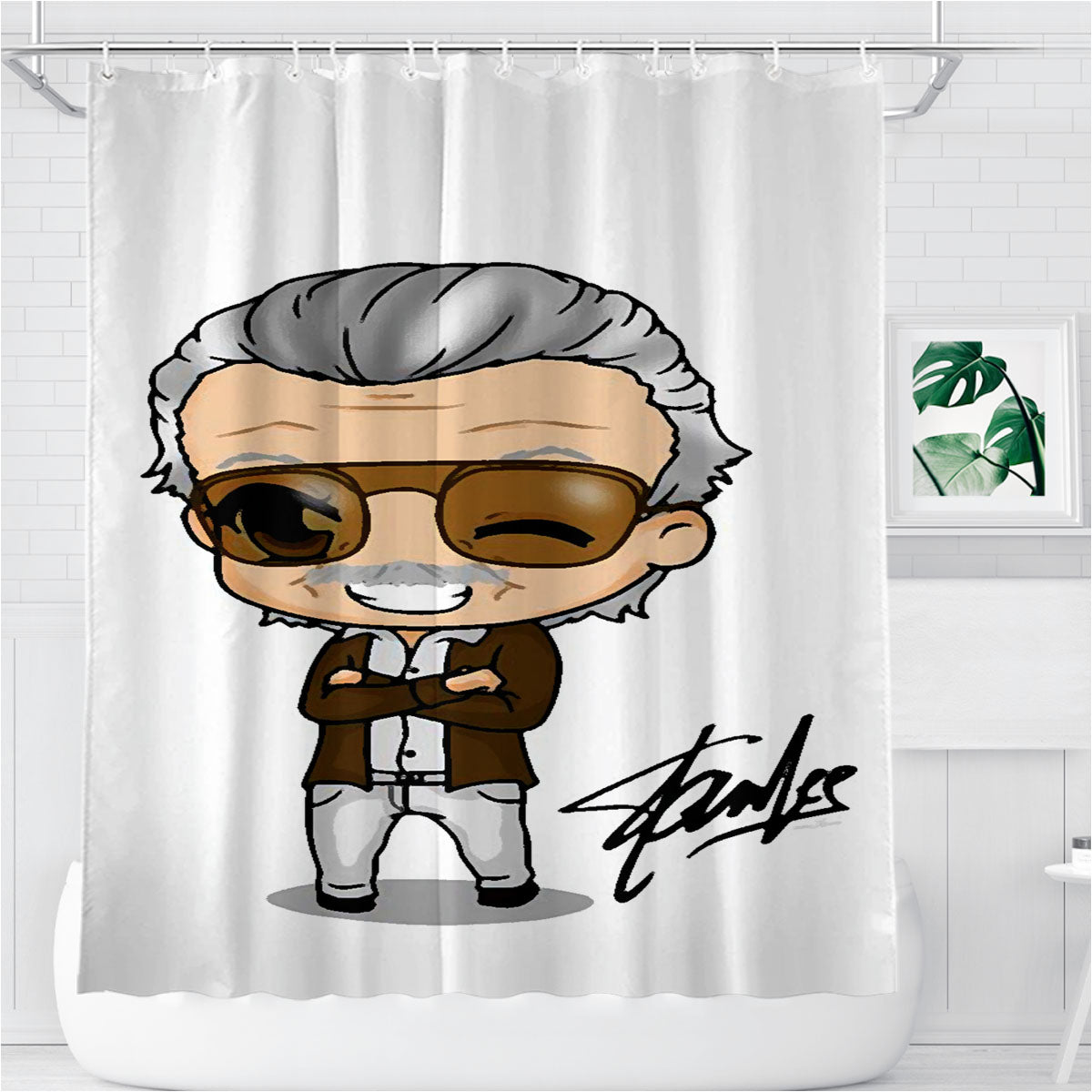 Stan Lee Marvel Chibi Bathroom Shower Curtain Fabric Waterproof | 66 X 72 Inch