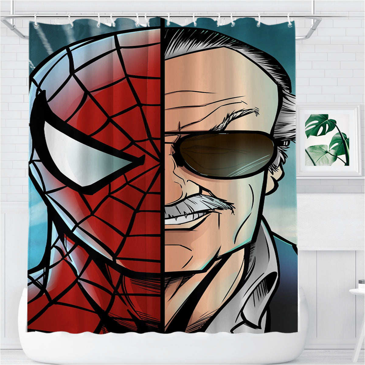 Stan Lee Vs Spider Man Bathroom Shower Curtain Fabric Waterproof | 66 X 72 Inch