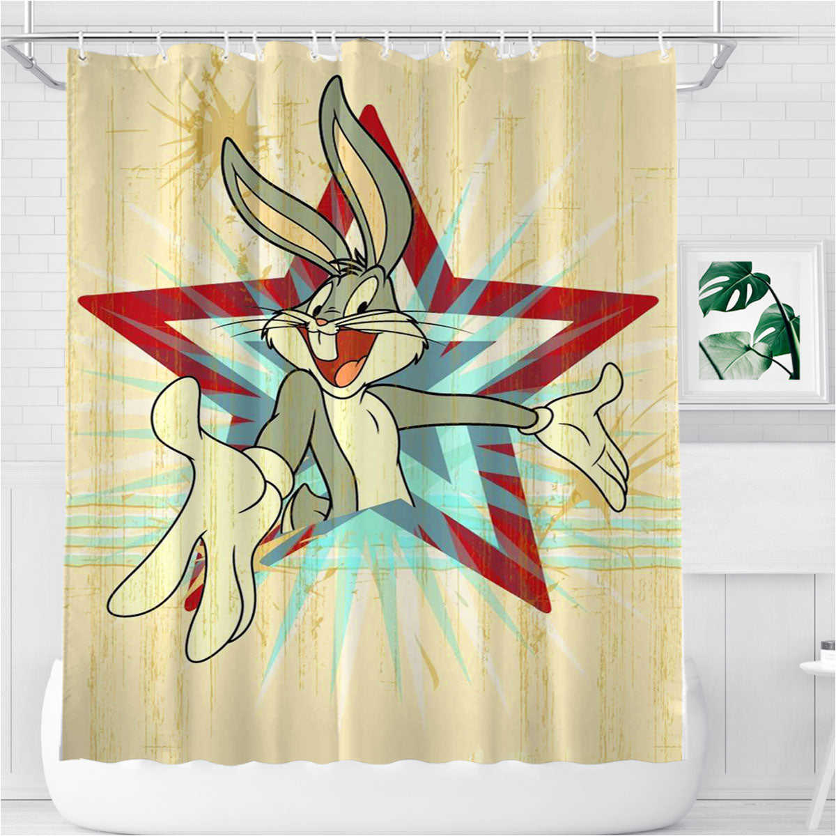 Star Bugs Bunny Bathroom Shower Curtain Fabric Waterproof | 66 X 72 Inch
