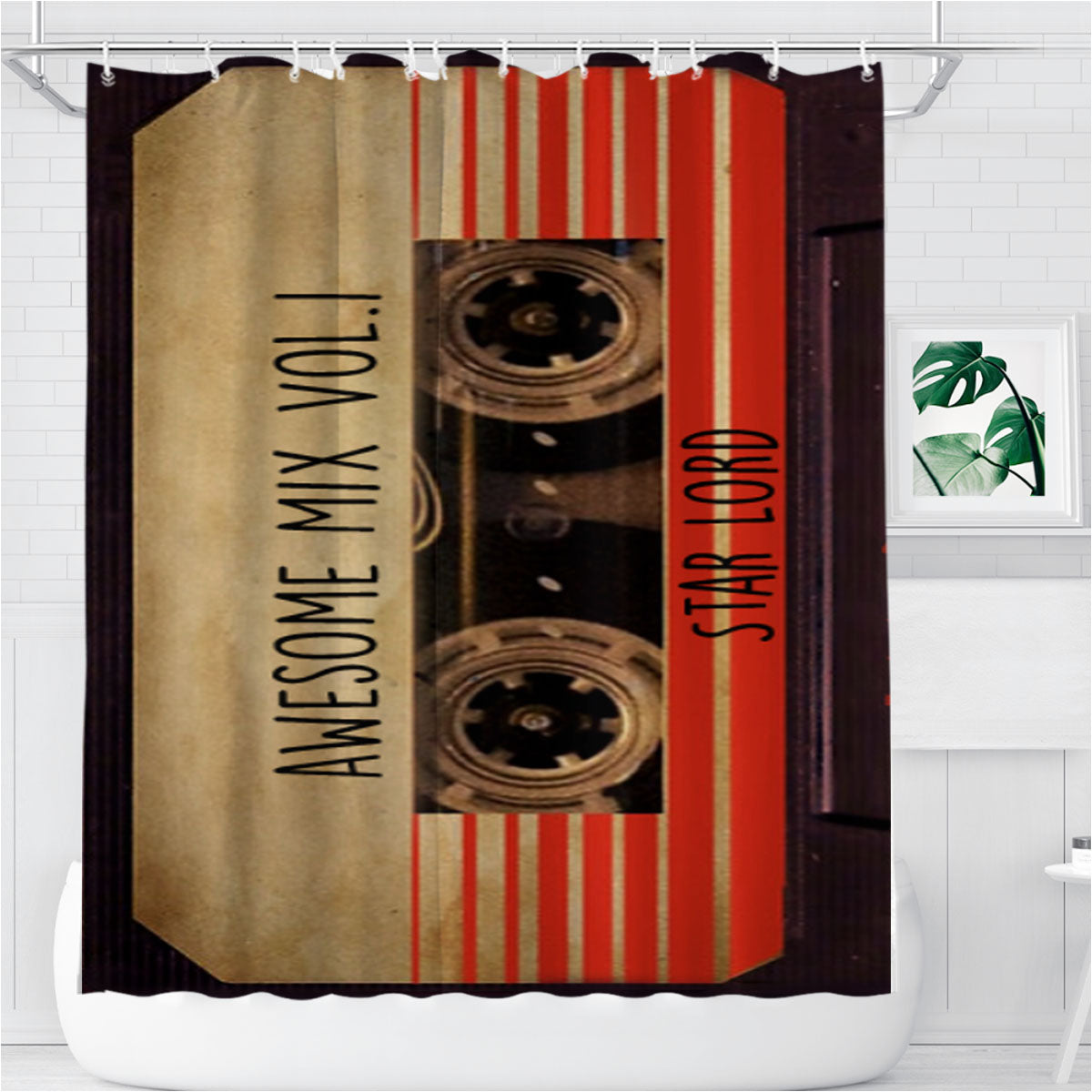 Star Lord Cassette Player Bathroom Shower Curtain Fabric Waterproof | 66 X 72 Inch
