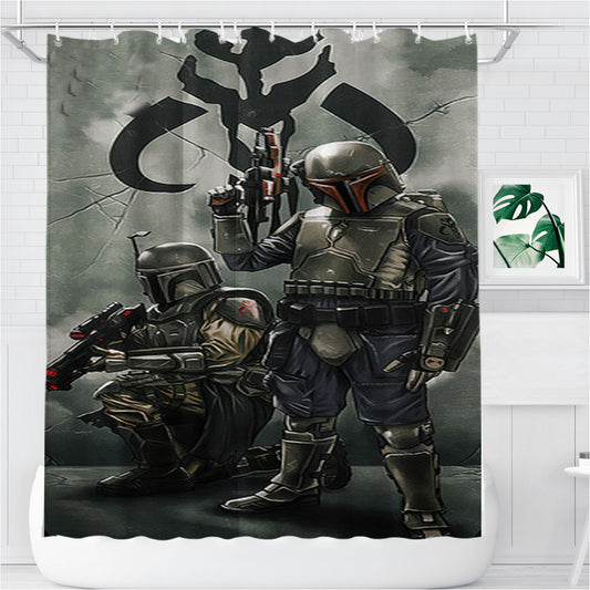 Personalized Star Wars Boba Fett Mandalorian Art Shower Curtain Farmhouse Bathroom Decor