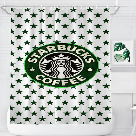 Personalized Starbucks Coffee Green Star Pattern Shower Curtain Farmhouse Bathroom Decor