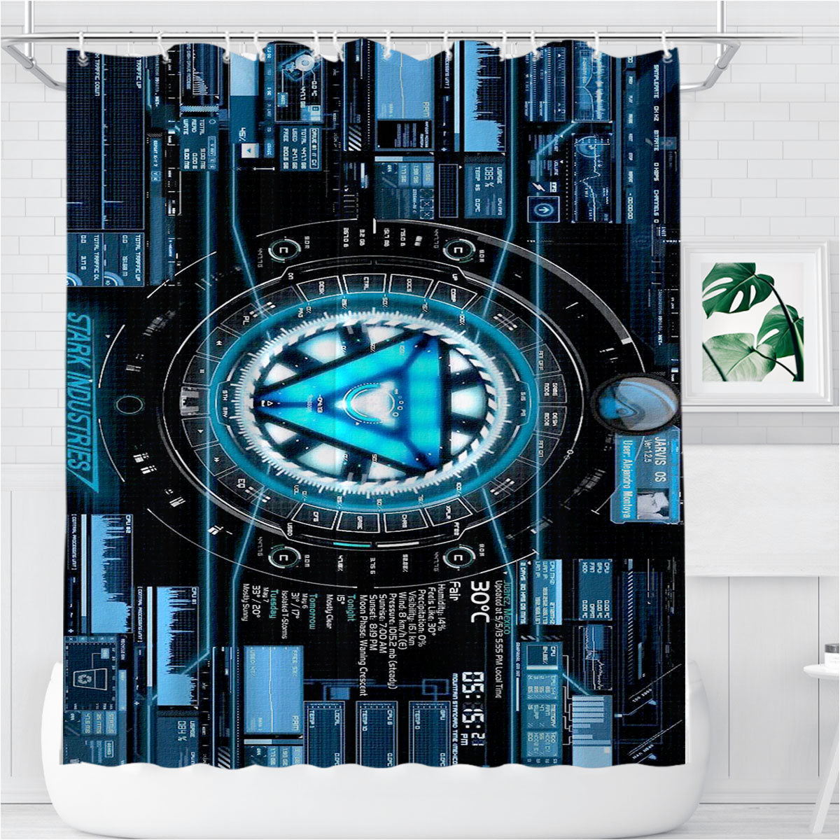 Stark Industries Blue X Iron Man Bathroom Shower Curtain Fabric Waterproof | 66 X 72 Inch