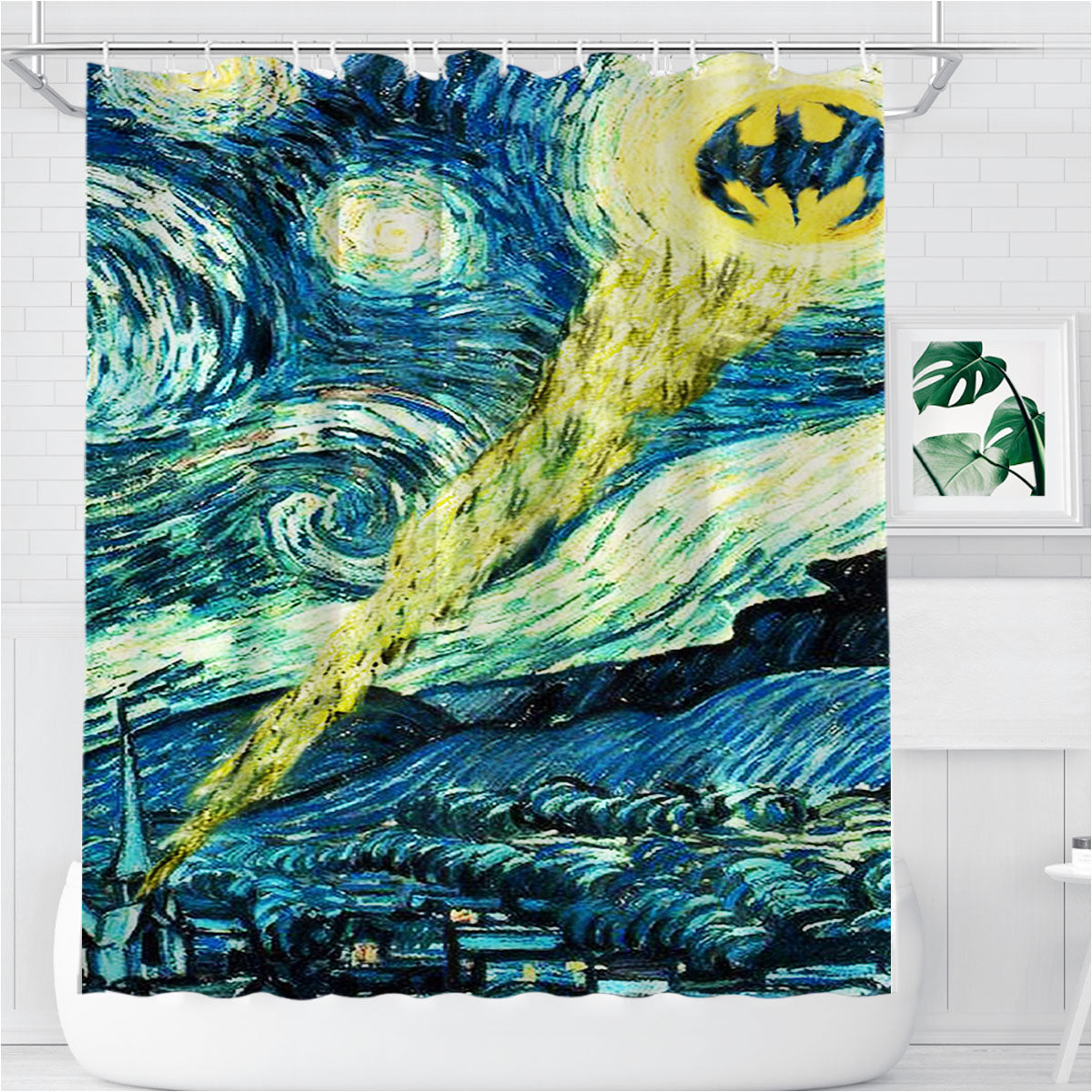 Starry Night Batman Logo Bathroom Shower Curtain Fabric Waterproof | 66 X 72 Inch