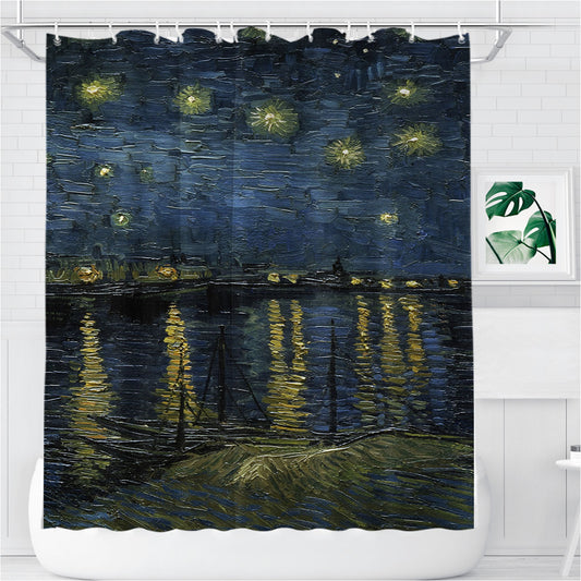Personalized Starry Night Van Gogh Shower Curtain Farmhouse Bathroom Decor