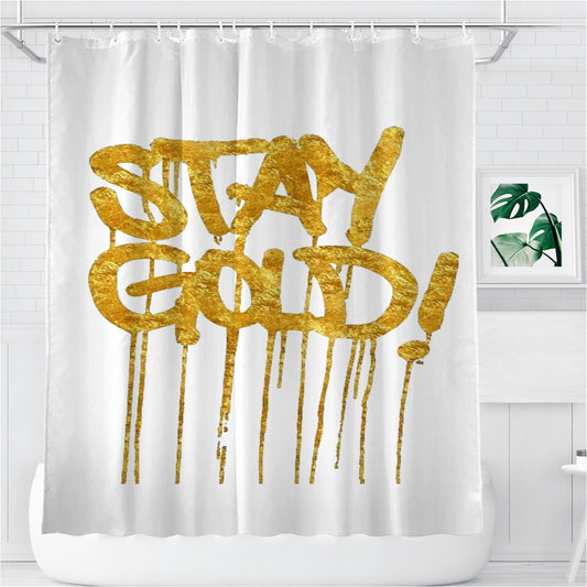 Stay Gold Dorado Glitter Pattern Bathroom Shower Curtain Fabric Waterproof | 66 X 72 Inch
