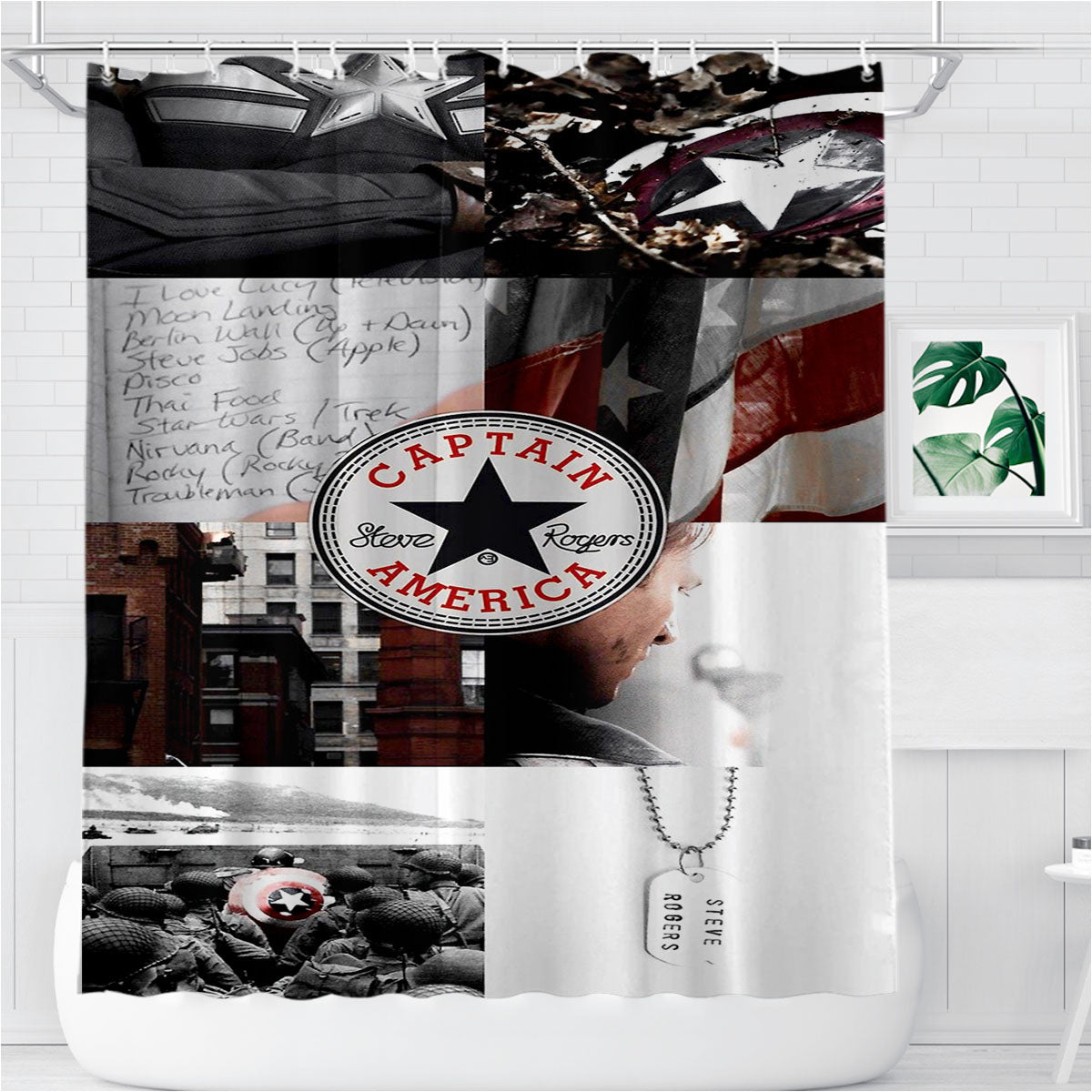 Steve Rogers Captain America X Converse Bathroom Shower Curtain Fabric Waterproof | 66 X 72 Inch