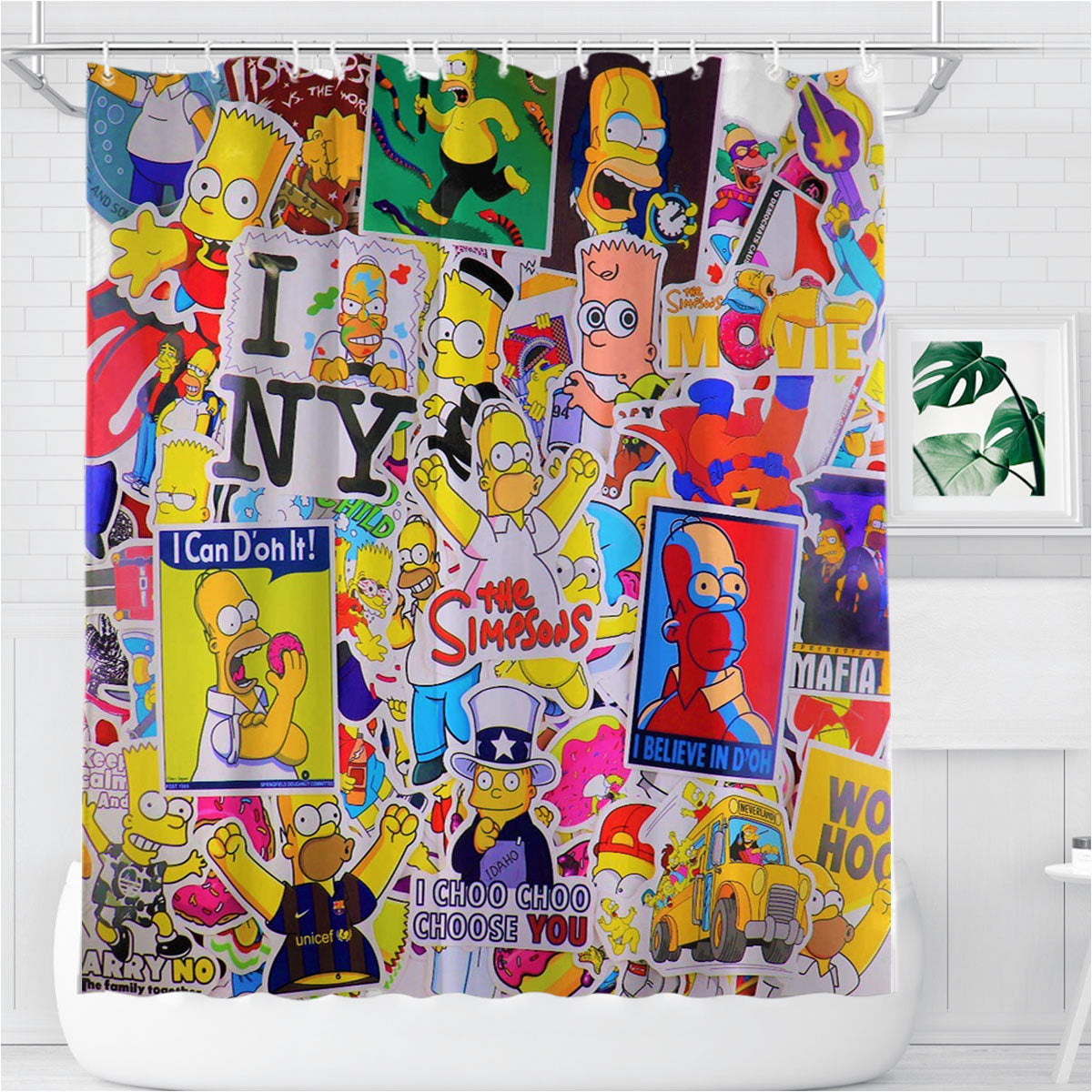Sticker I Love The Simpsons Bart Homer Collage Bathroom Shower Curtain Fabric Waterproof | 66 X 72 Inch