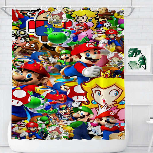 Personalized Stickerbomb Graffiti Art Mario Cart Shower Curtain Farmhouse Bathroom Decor