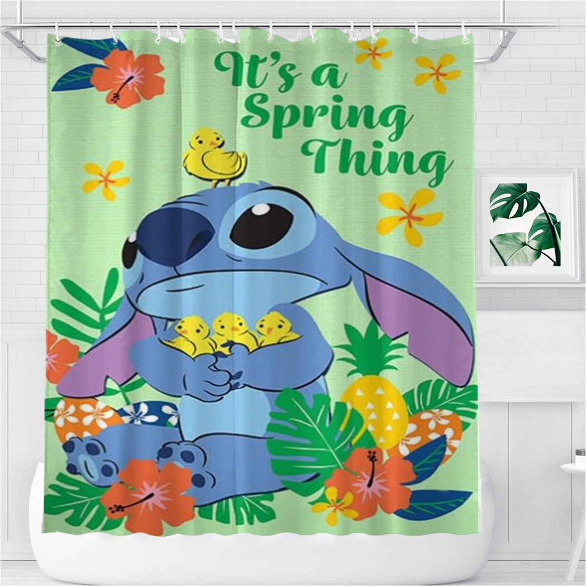 Stitch Spring Chicks Bathroom Shower Curtain Fabric Waterproof | 66 X 72 Inch