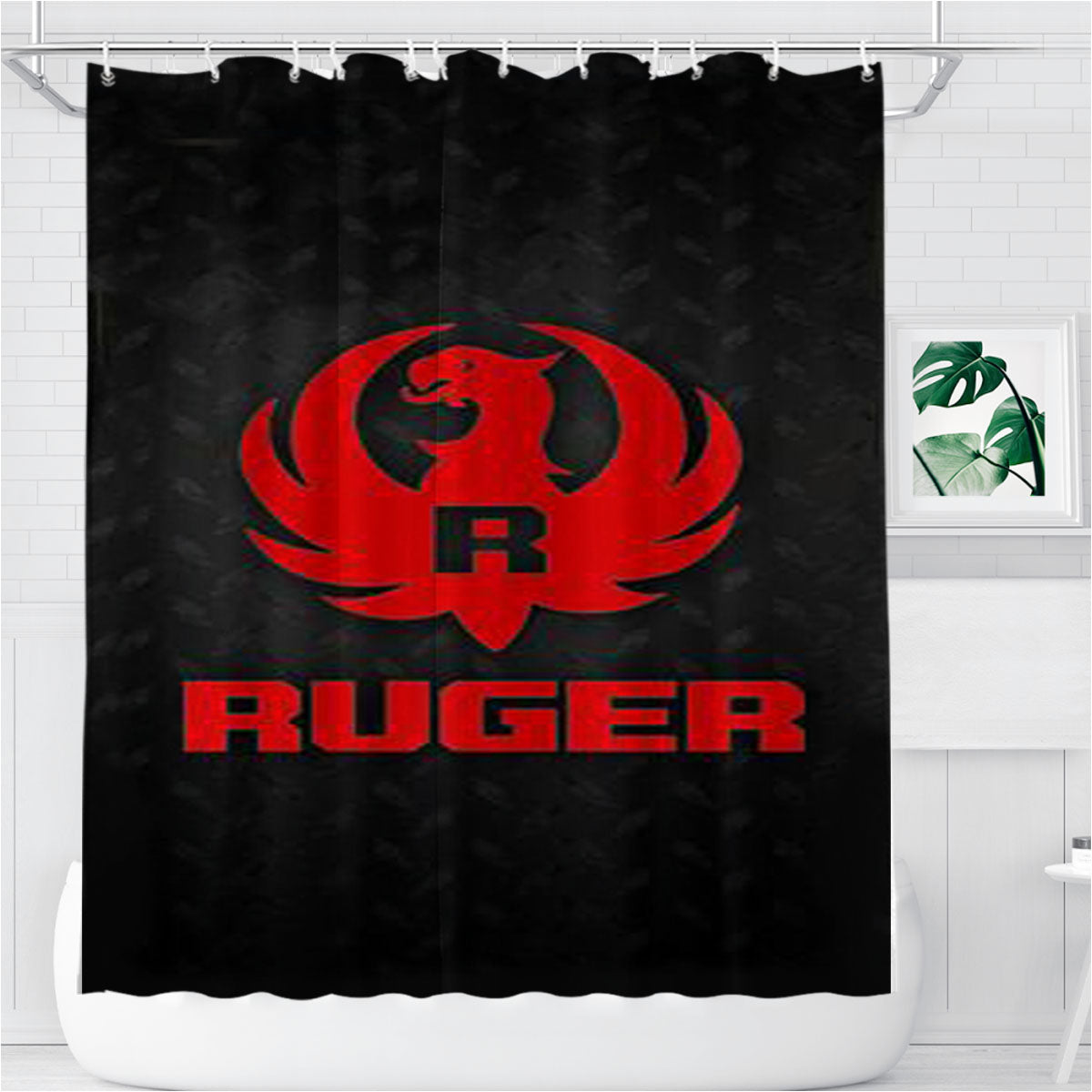 Sturm Ruger Firearm Red Metal Bathroom Shower Curtain Fabric Waterproof | 66 X 72 Inch