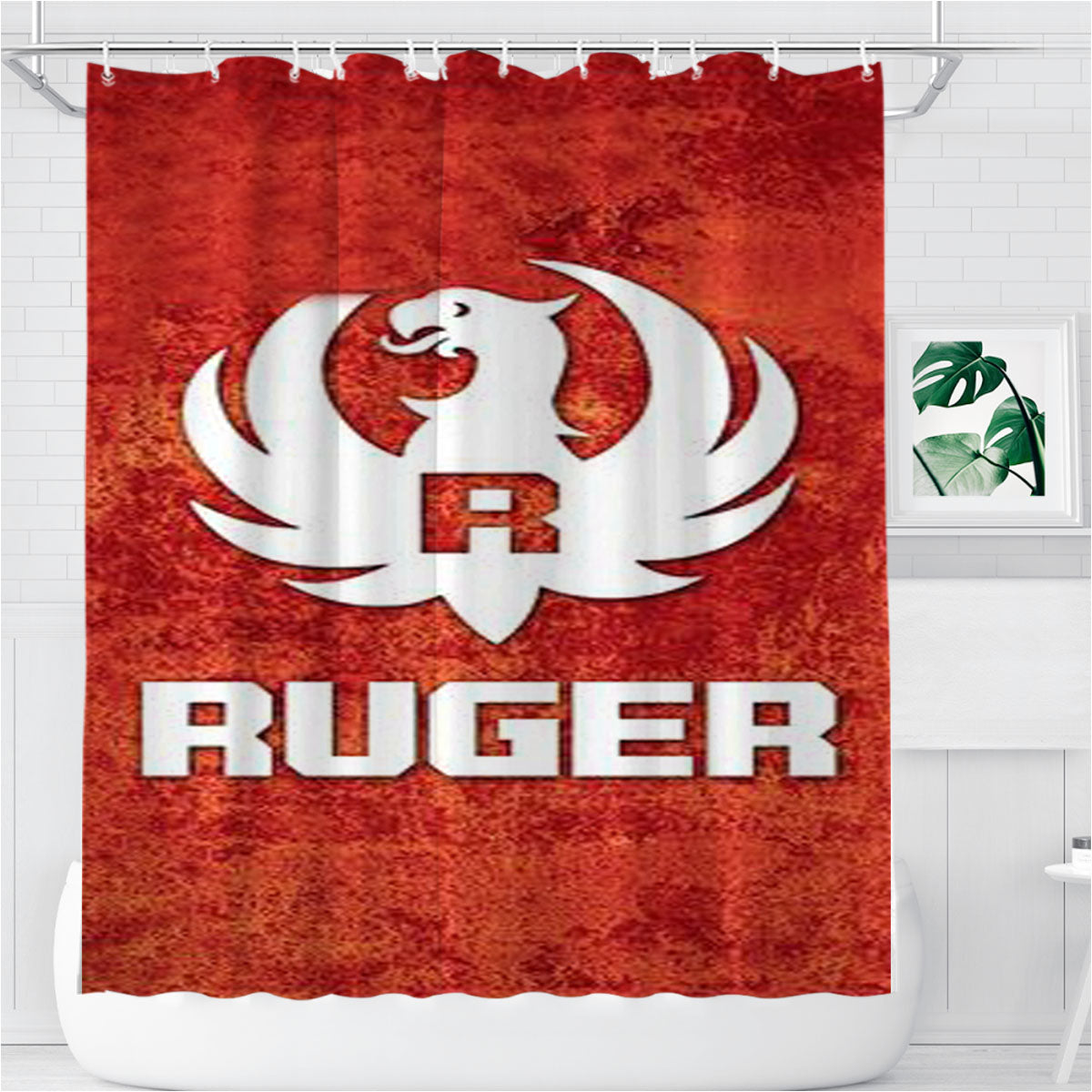 Sturm Ruger Firearms Rusty Red Bathroom Shower Curtain Fabric Waterproof | 66 X 72 Inch
