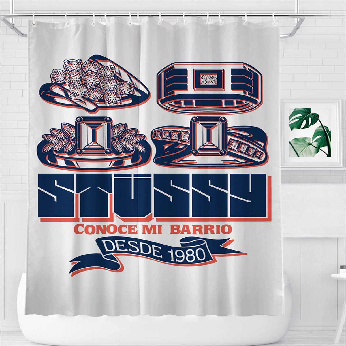 Stussy Conoce Mi Barrio Bathroom Shower Curtain Fabric Waterproof | 66 X 72 Inch