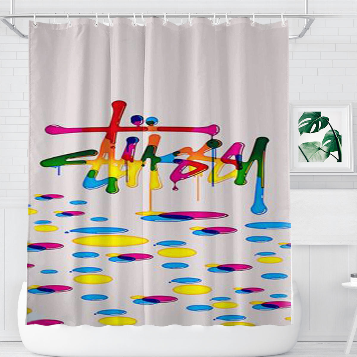 Stussy Drops Of Paint Bathroom Shower Curtain Fabric Waterproof | 66 X 72 Inch