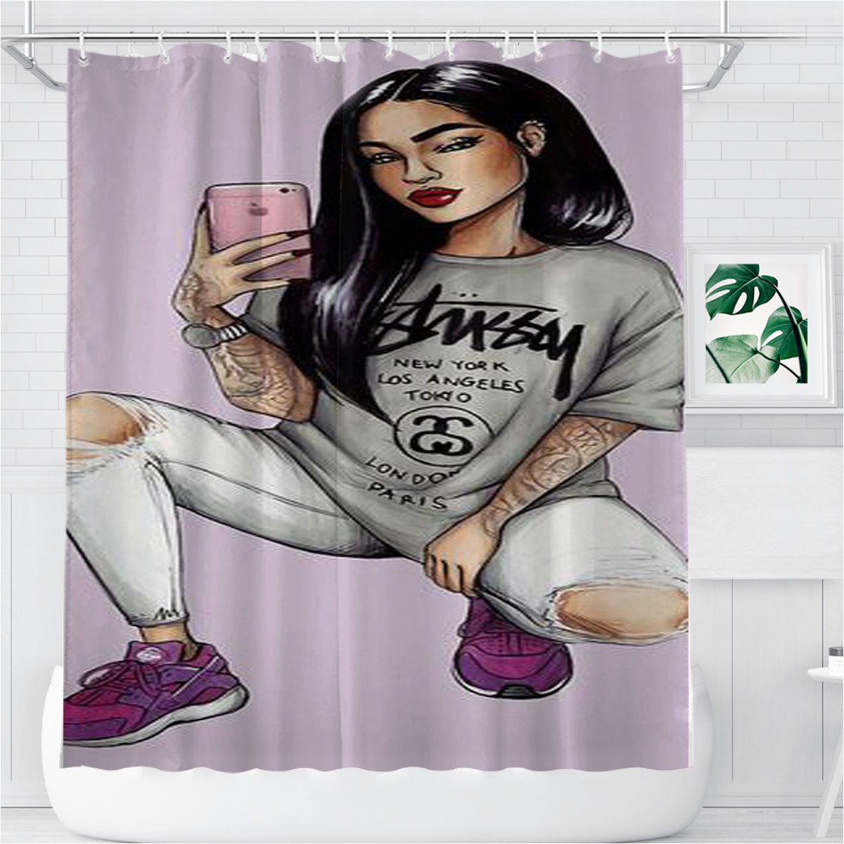 Stussy Girl Bathroom Shower Curtain Fabric Waterproof | 66 X 72 Inch