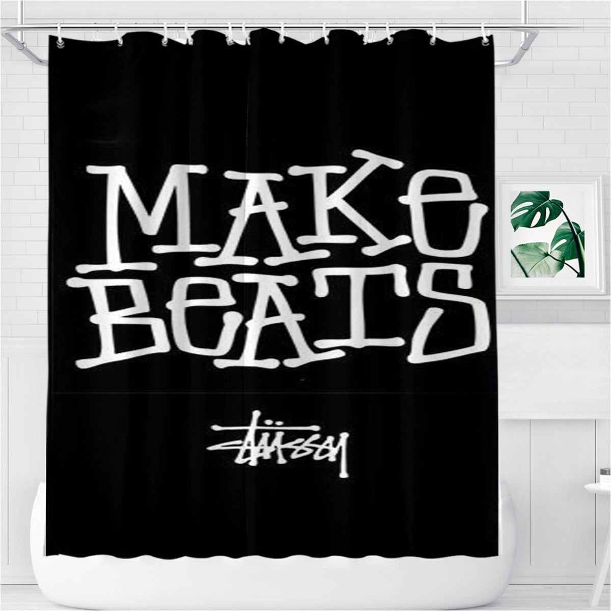 Stussy Make Beats Bathroom Shower Curtain Fabric Waterproof | 66 X 72 Inch
