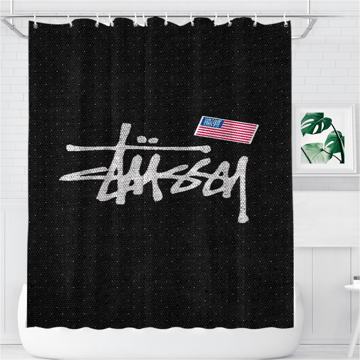 Stussy Us Flag Dots Texture Bathroom Shower Curtain Fabric Waterproof | 66 X 72 Inch