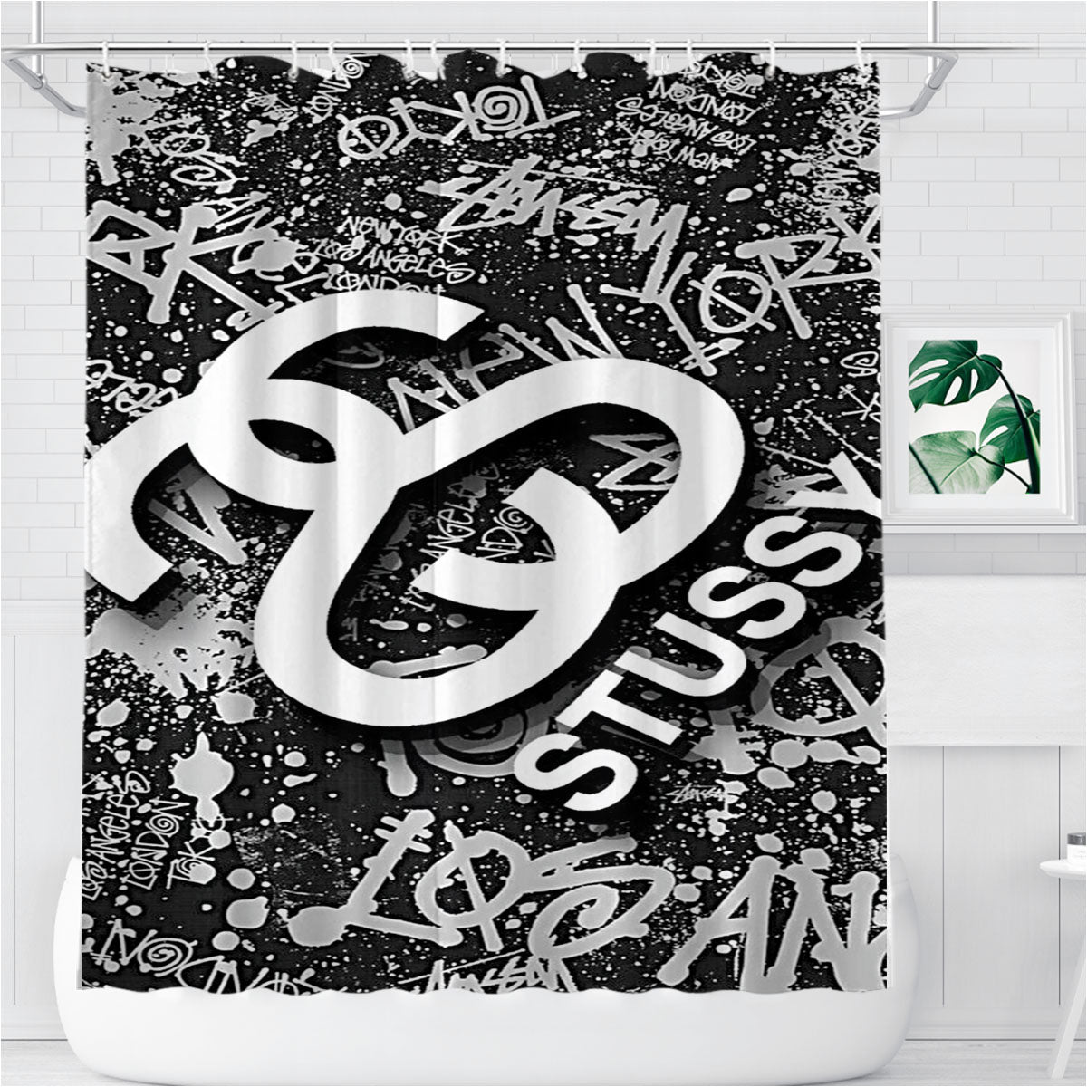Stussy Wallpaper Bathroom Shower Curtain Fabric Waterproof | 66 X 72 Inch