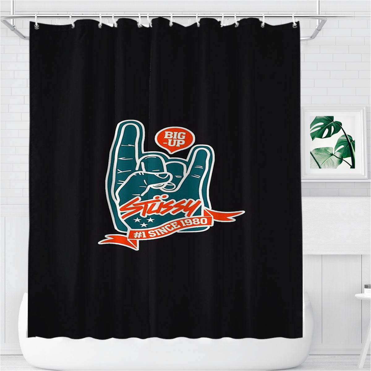 Stussy Wallpaper Icons Bathroom Shower Curtain Fabric Waterproof | 66 X 72 Inch