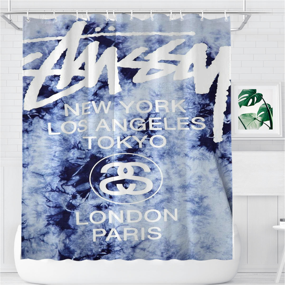Stussy World Tour Baseball Bathroom Shower Curtain Fabric Waterproof | 66 X 72 Inch