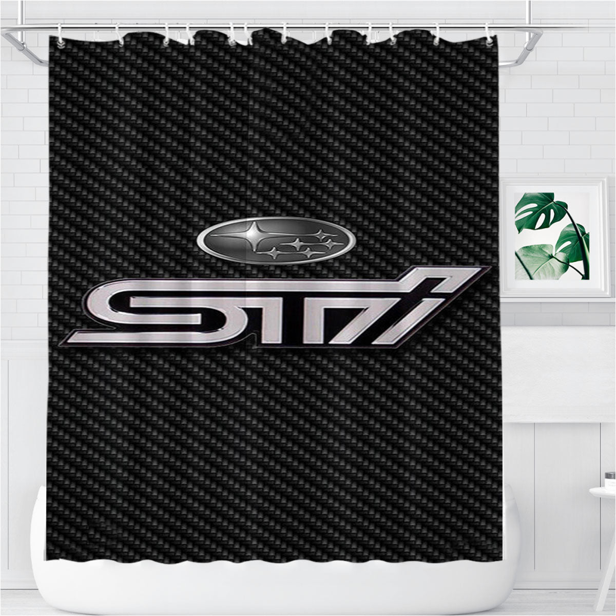 Subaru Sti Logo Bathroom Shower Curtain Fabric Waterproof | 66 X 72 Inch