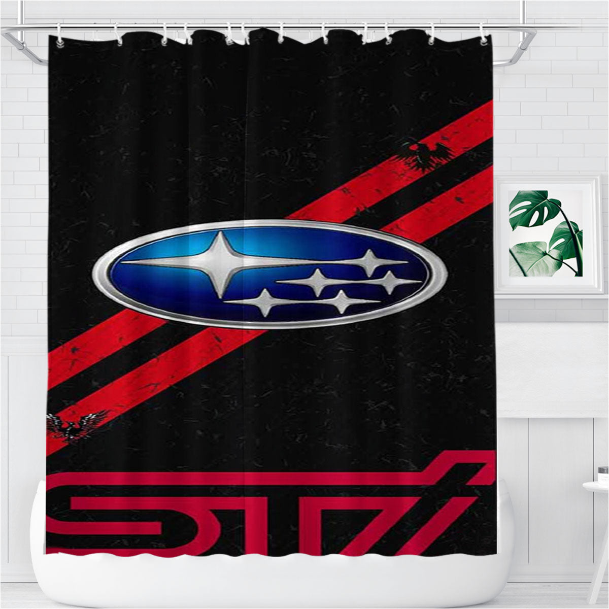 Subaru Wrx Sti Logo Bathroom Shower Curtain Fabric Waterproof | 66 X 72 Inch