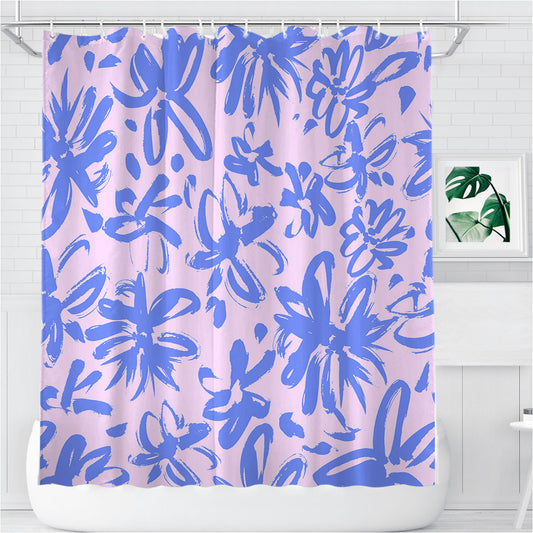 Subtle Painted Flower Bathroom Shower Curtain Fabric Waterproof | 66 X 72 Inch