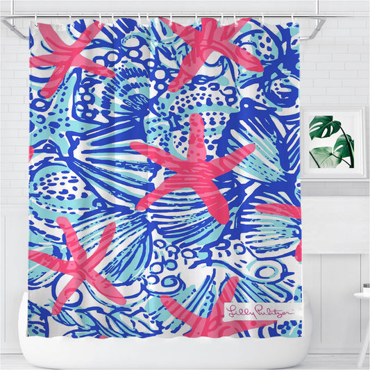 Summer She She Shell Lilly Pulitzer Bathroom Shower Curtain Fabric Waterproof | 66 X 72 Inch