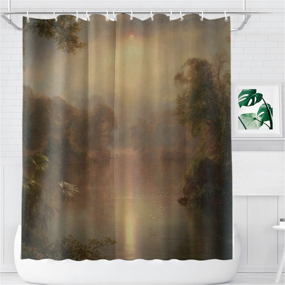 Sunny River Landscape Bathroom Shower Curtain Fabric Waterproof | 66 X 72 Inch