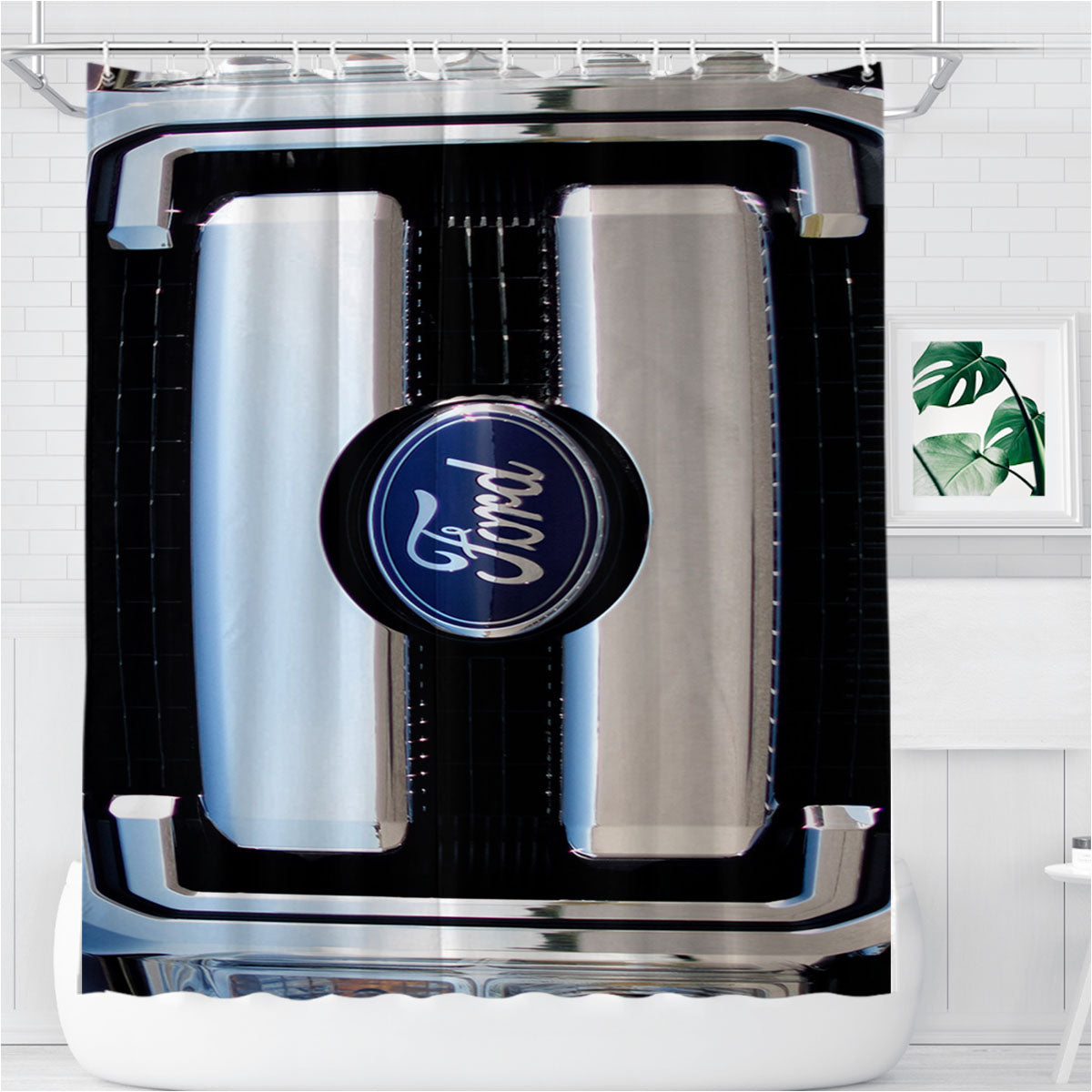 Super Duty Crew Ford Front Emblem Bathroom Shower Curtain Fabric Waterproof | 66 X 72 Inch