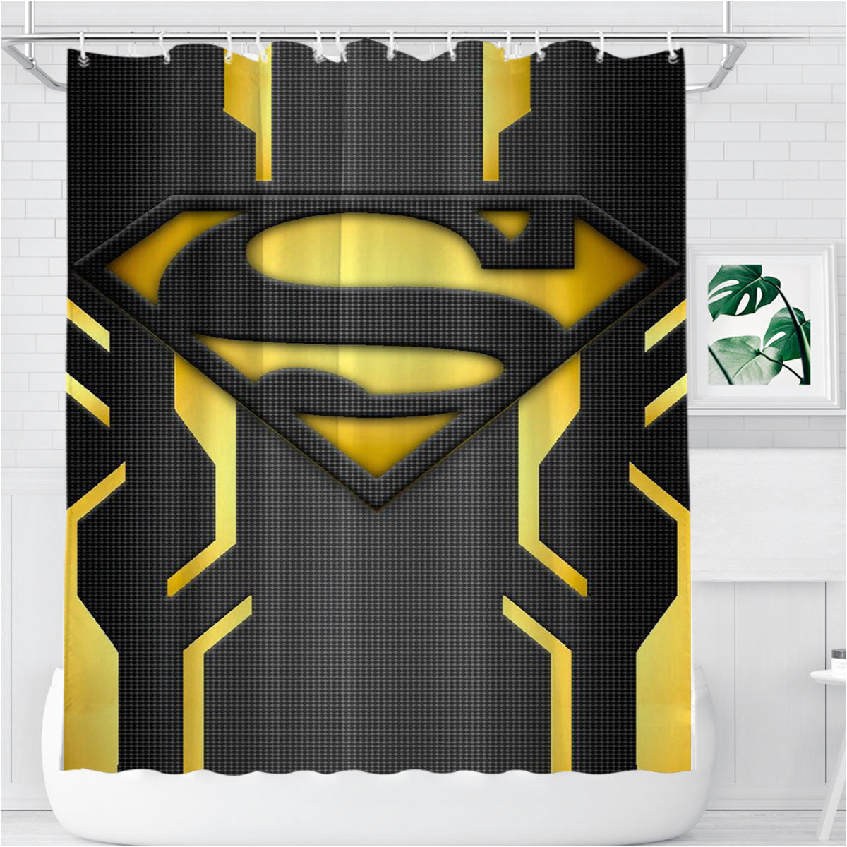 Super Hero Superman Logo Metallic Bathroom Shower Curtain Fabric Waterproof | 66 X 72 Inch