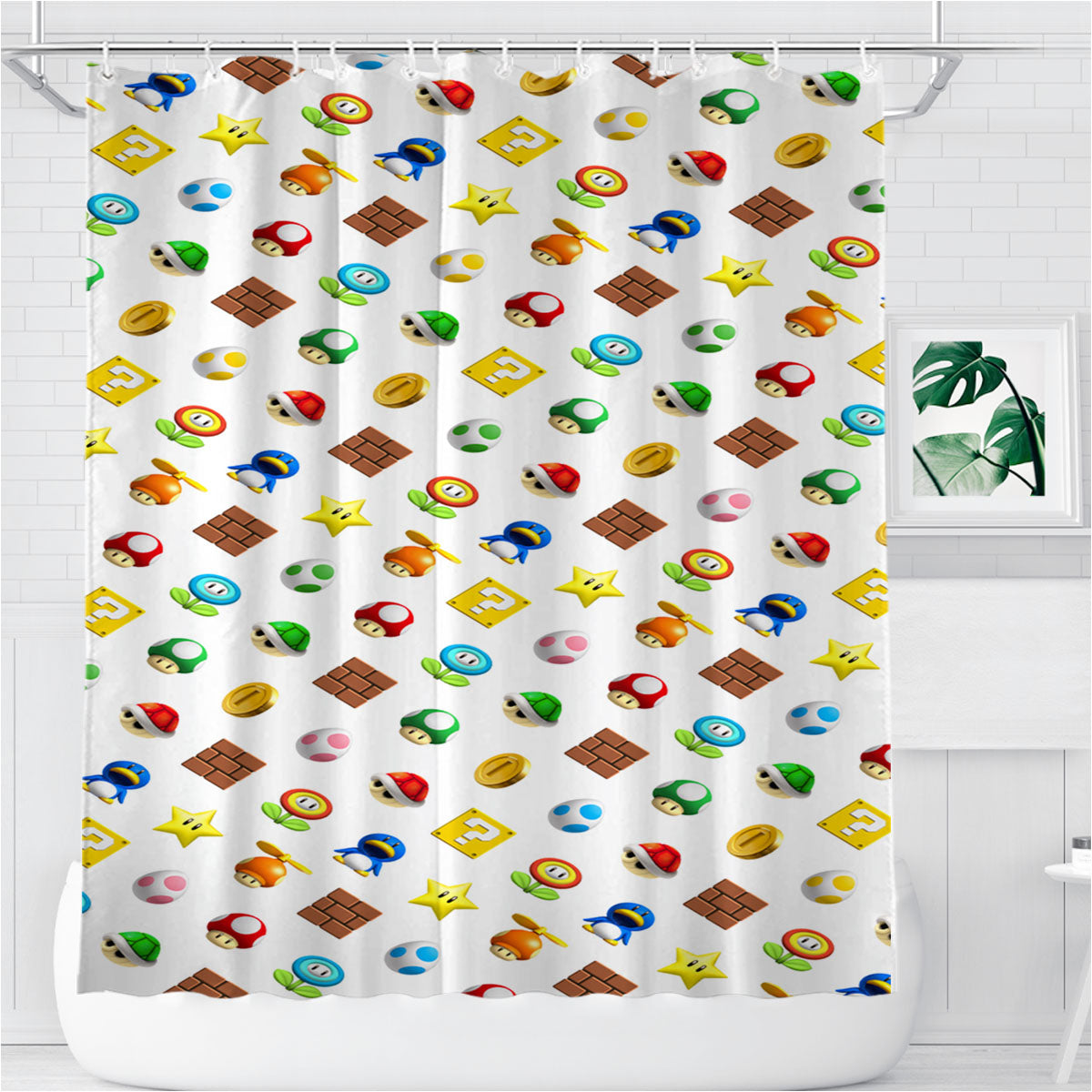 Super Mario Bross Pattern Bathroom Shower Curtain Fabric Waterproof | 66 X 72 Inch