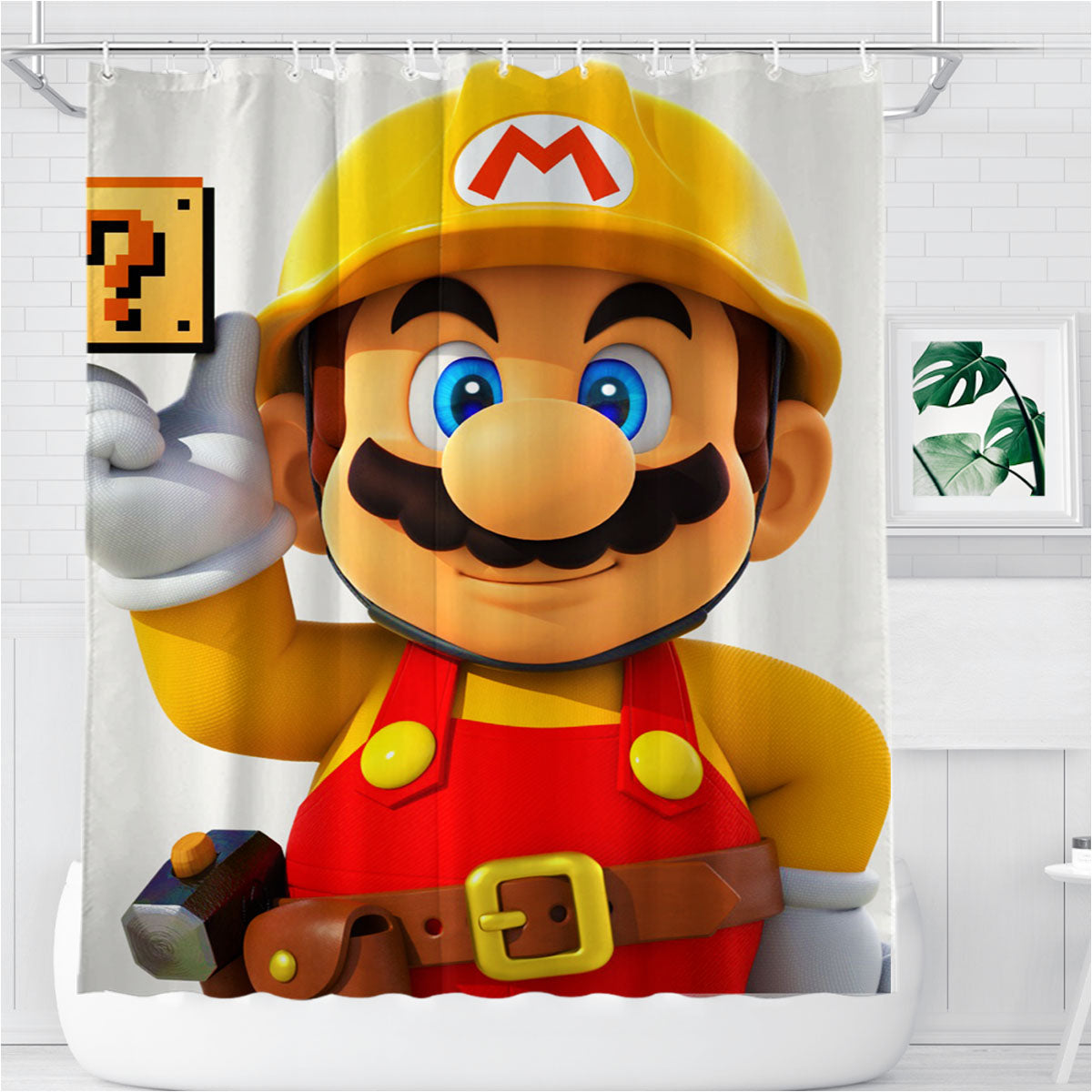 Super Mario Builder Bathroom Shower Curtain Fabric Waterproof | 66 X 72 Inch