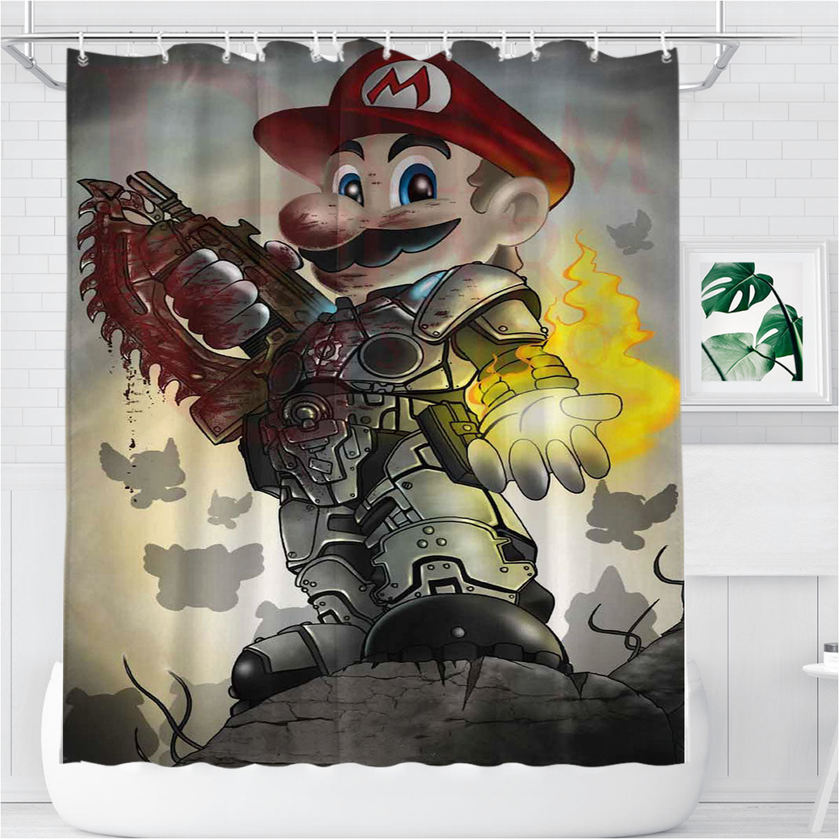 Super Mario Gears Of War Bathroom Shower Curtain Fabric Waterproof | 66 X 72 Inch